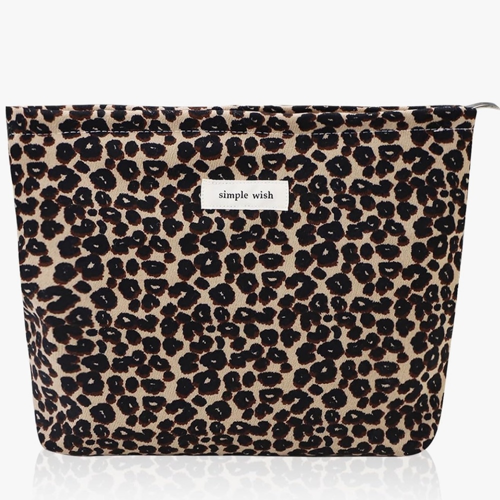 Leopard Print Cosmetic Pouch - Beige & Black